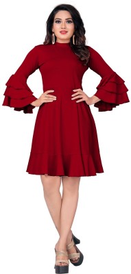 Wonder Villa Trendz Women Fit and Flare Maroon Dress