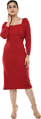 NEYSA Women Bodycon Maroon Knee Length Dress