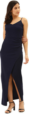 TREND ARREST Women Bodycon Dark Blue Maxi/Full Length Dress