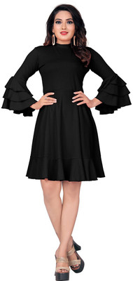 Gorofy Women A-line Black Knee Length Dress