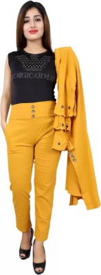 Oliaz Women Crop Top Pant Ethnic Jacket Set