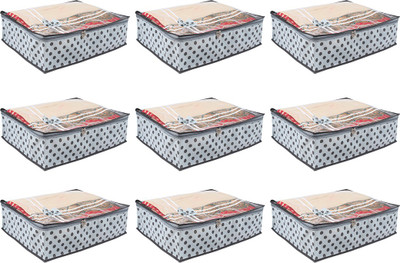 PrettyKrafts sari cover bag combo with Transparent Top with Bow,Pack of 9, F1618_GreyDots9(Grey)