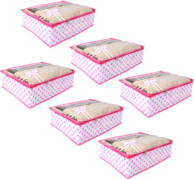 PrettyKrafts sari cover bag combo with Transparent Top with Bow,Pack of 6, F1618_PinkDots6(Pink)