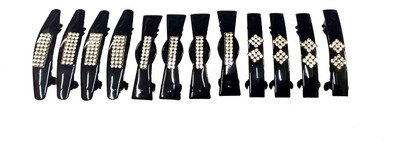S Mark Smark Hair Back Clips/Backpi0n Multi Design with Stone for Women & Girls Pack of 12 Back Pin(Black)