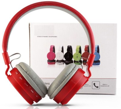 RECTITUDE SH-12 Wireless Bluetooth Over The Ear Headphone with Mic Bluetooth Headset(Red, On the Ear)