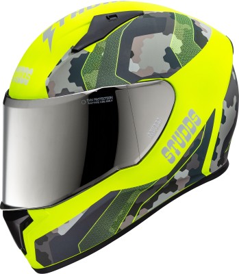 STUDDS Thunder D5 with Mirror Visor Motorbike Helmet(Matt Neon Yellow)