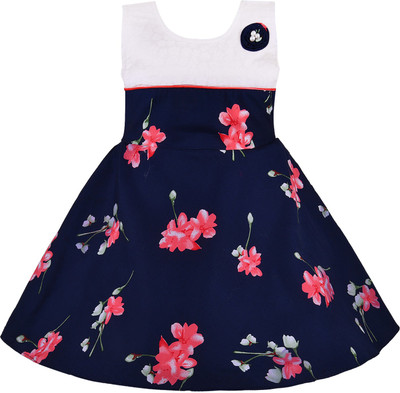 Wishkaro Girls Midi/Knee Length Casual Dress(Blue, Sleeveless)
