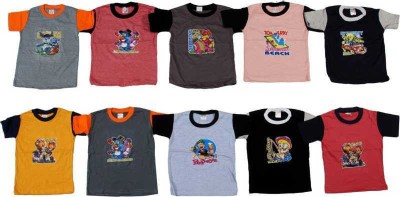 FB GROUP OF COMPANY Boys Solid Cotton Blend Regular T Shirt(Multicolor, Pack of 10)