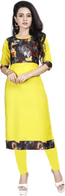 Jiya Enterprise Women Printed Straight Kurta(Yellow)