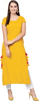 Ledy Queen Women Solid Straight Kurta(Yellow)