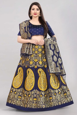 Payu Printed Semi Stitched Lehenga Choli(Dark Blue, Yellow)