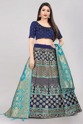 SHREE CREATION Self Design Semi Stitched Lehenga Choli(Dark Blue, Light Blue)