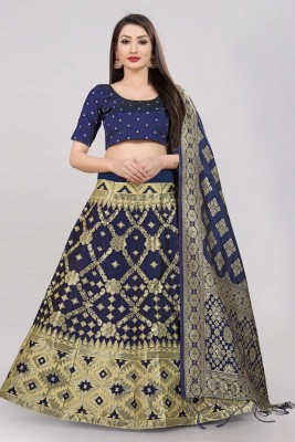 SHREE CREATION Printed Semi Stitched Lehenga Choli(Dark Blue, Beige)