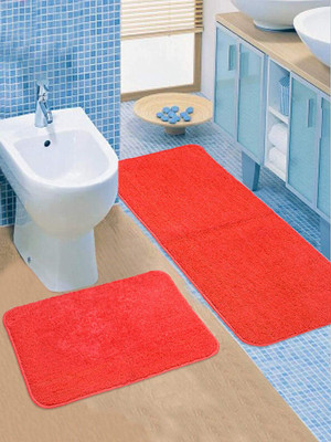 MY HOME Microfiber Floor Mat(Red, Medium, Pack of 2)
