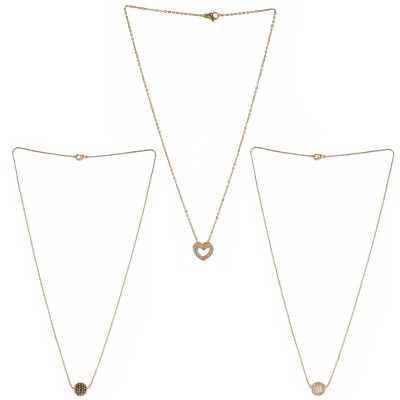 brado jewellery Gold Plated White And Black American Diamond And One Love Heart Pendant With Satari Chain Combo Of 3 Necklace Golden Chain Pendant for Women and Girls. Gold-plated Plated Brass Chain