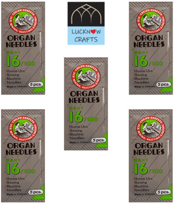 Lucknow Crafts Premium 5 Pack Organ Stainless Steel Needles | Size 16 | HAx1-16/100 | Home Use Sewing Machine Needle Machine Sewing Needle(Universal Needle HAx1-16/100 Pack of 25)