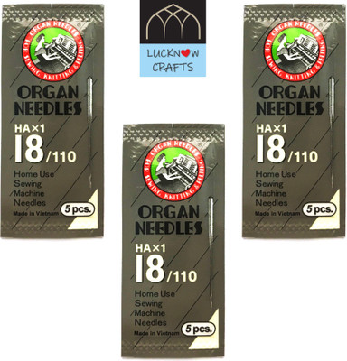 Lucknow Crafts Premium 3 Pack Organ Stainless Steel Needles | Size 18 | HAx1-18/110 | Home Use Sewing Machine Needle Machine Sewing Needle(Universal Needle HAx1-18/110 Pack of 15) Lucknow Crafts Premium 3 Pack Organ Stainless Steel Needles | Size 18 | HAx1-18/110 | Home Use Sewing Machine Needle Machine Sewing Needle(Universal Needle HAx1-18/110 Pack of 15)