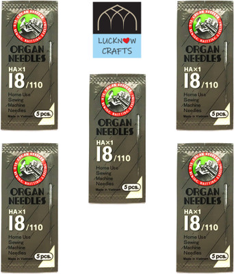 Lucknow Crafts Premium 5 Pack Organ Stainless Steel Needles | Size 18 | HAx1-18/110 | Home Use Sewing Machine Needle Machine Sewing Needle(Universal Needle HAx1-18/110 Pack of 25) Lucknow Crafts Premium 5 Pack Organ Stainless Steel Needles | Size 18 | HAx1-18/110 | Home Use Sewing Machine Needle Machine Sewing Needle(Universal Needle HAx1-18/110 Pack of 25)