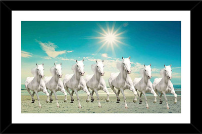 CRAFTSCORNER SEVEN RUNNING HORSES VASTU Digital Reprint 14 inch x 20 inch Painting(With Frame)