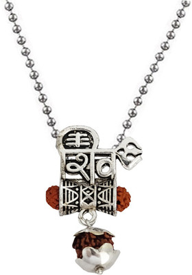 Shiv Jagdamba Religious Lord Shiv Trishul Damru Rudraksha Bead Locket With Chain Sterling Silver Metal, Wood Pendant