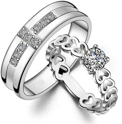 SILVOSWAN Metal Crystal Platinum Plated Ring Set