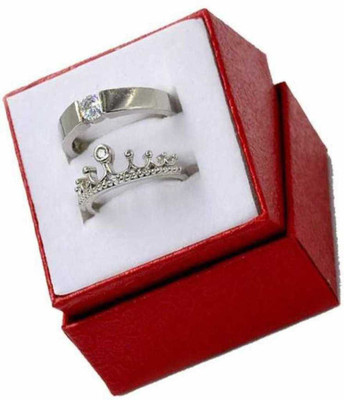 Goldmines Jewellers King and Queen Couple Rings for Every Special Occasion Stainless Steel Silver Plated Ring Set Stainless Steel Cubic Zirconia Silver Plated Ring Set