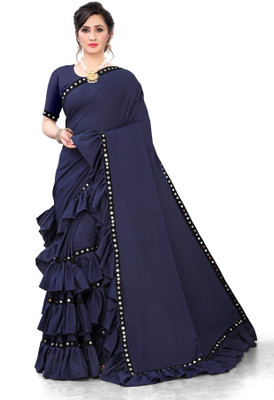 mahi bhag creation Embroidered Bollywood Lycra Blend Saree(Dark Blue)