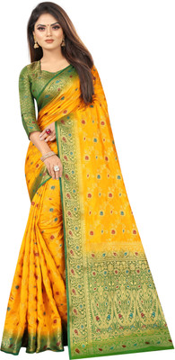 BHUVA BROTHERS Woven Banarasi Cotton Silk Saree(Yellow)