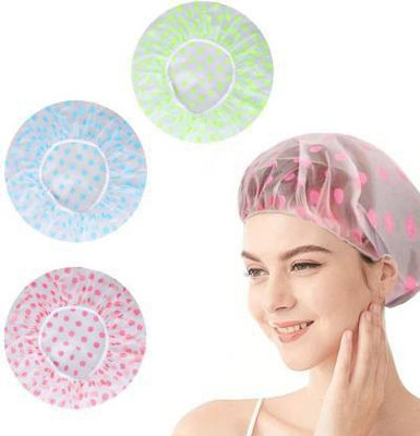 R AND P ENTERPRISE 3 pcs of pack Multicolour Waterproof Elastic Printed Plastic Reusable Shower Caps for Women's and girls
