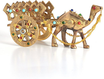 Faeshion Bizz Gemstone Studded Pure Brass Camel Handicraft Decorative Showpiece  -  8 cm(Wood, Gold)