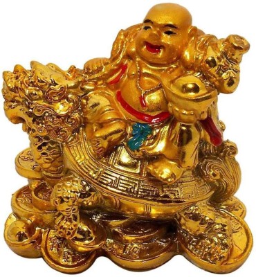 ARINA CREATIONS LAUGHING BUDDHA SITTING ON DRAGON TORTOISE Decorative Showpiece  -  7 cm(Polyresin, Brown)