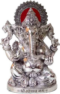 KridayKraft White Metal Silver Plated Ganesh Showpiece Idol For Home Décor and Gift Purpose Decorative Showpiece  -  25 cm(Brass, Silver)