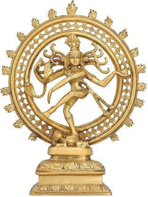 S-QUBE Brass Natraj Shiva God Idol, Dancing God Natraj Shiva (Height - 24cm, 1500 GM) Decorative Showpiece  -  24 cm(Brass, Gold)