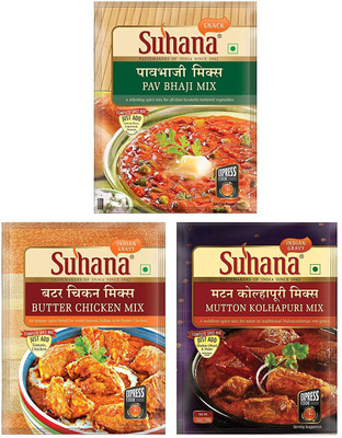 SUHANA Non Veg Combo - Butter Chicken 50g x 1, Pav Bhaji Mix 60g x 1, Mutton Kolhapuri Mix80g x 1(3 x 70 g)