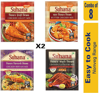 SUHANA Non Veg 2 Butter Chicken + 2 Chicken Gravy Mix + 2 Chicken Tandoori Mix + 2 Chicken Biryani Mix(4 x 140 g)