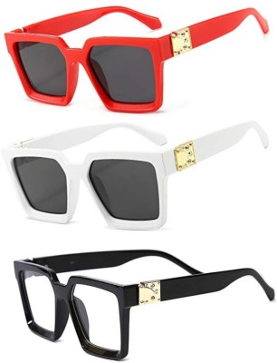 Rich Club Rectangular Sunglasses(For Men & Women, Black, Clear)