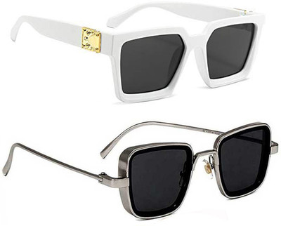 ELLIGATOR Rectangular, Retro Square, Wayfarer Sunglasses(For Men & Women, Black, Black)