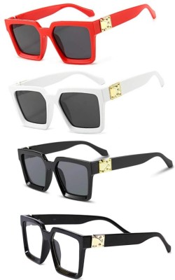 Rich Club Rectangular Sunglasses(For Men & Women, Black, Clear)