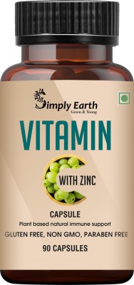Simply earth Natural Vitamin C & Zinc Capsules for Immunity boost & Antioxidant(90 Tablets)
