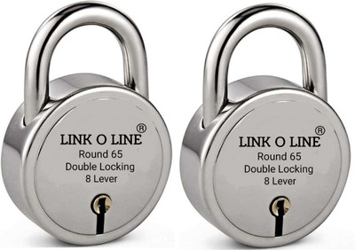 LINK O LINE Double Locking 60mm Steel Lock with Hardened Shackle (Pack of 2) Padlock(Silver)
