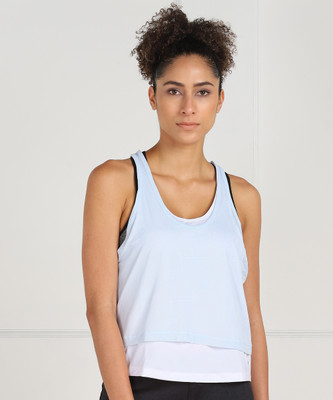 ADIDAS Casual Sleeveless Self Design Women White, Blue Top