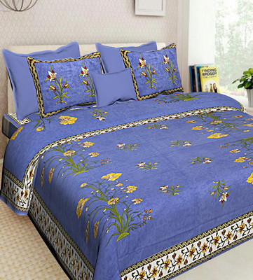 DREAMPOINT 210 TC Cotton King Floral Flat Bedsheet(Pack of 1, Blue)