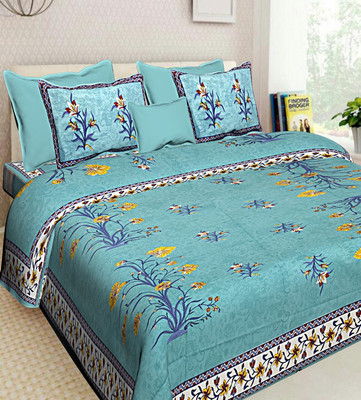 DREAMPOINT 210 TC Cotton King Floral Flat Bedsheet(Pack of 1, Beige)