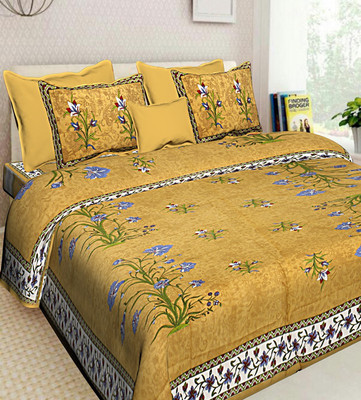 DREAMPOINT Cotton King Flat 210 TC Floral Bedsheet(Pack of 1, Brown)