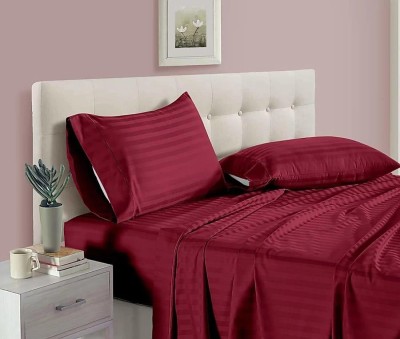 Upvolution 250 TC Cotton Double Striped Flat Bedsheet(Pack of 1, Maroon)