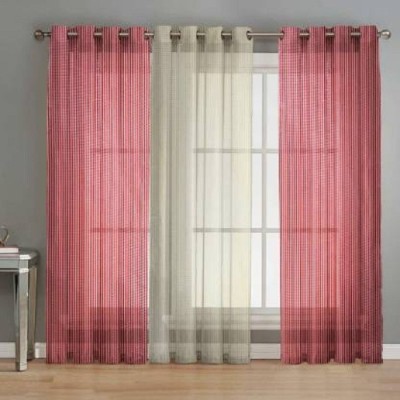 MSD Decor Hub 274 cm (9 ft) Polyester Transparent Long Door Curtain (Pack Of 3)(Embroidered, Maroon & Cream)