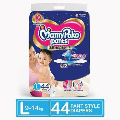 MamyPoko PANT STYLE EXTRA ABSORB DIAPER, LARGE SIZE, 44 COUNT - L 44 - (1 Pack) - L(44 Pieces)