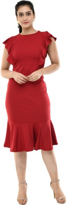 Belfry Women Skater Maroon Dress