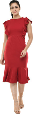 NEYSA Women Sheath Maroon Knee Length Dress