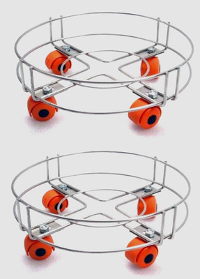 Taxton Heavy Stainless Steel Gas Cylinder Trolley With Wheel (Pack of 2)| Gas Trolly | Lpg Cylinder Stand | Gas Trolly Wheel |Cylinder Trolley with Wheels | Gas Cylinder Trolley(Silver)